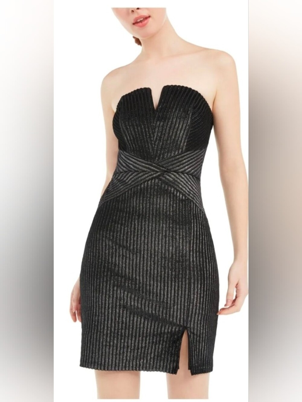 Trixxi Black Metallic Pleated Twist Front Dress Size 1 NWT